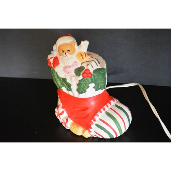 Vintage Christmas Around the World Stocking Teddy Bear Night Light Lamp Ceramic - Picture 10 of 12